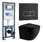 Унитаз подвесной WeltWasser MARBERG 410 + MERZBACH 043 MT-BL + MAR 410 SE MT-BL черный матовый, безободковый, с крышкой микролифт, слив-торнадо, с инсталляцией и черной матовой кнопкой