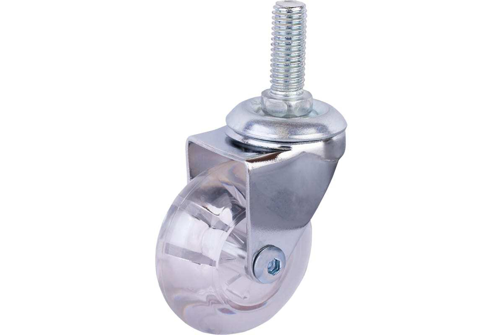 РОЛИК ОДИНАРНЫЙ С РЕЗЬБОВЫМ ШТИФТОМ М10 50ММ  ПРОЗРАЧ 1ШТ