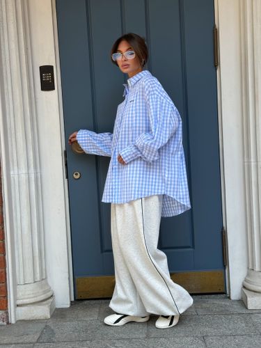 Голубая хлопковая оверсайз рубашка в клетку