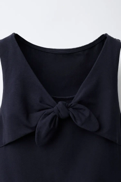 ZARA ПЛАТЬЕ С БАНТОМ, СИНИЙ/БЕЛЫЙ