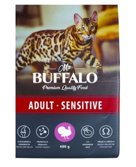 Mr.Buffalo 400г Adult Sensitive Сухой корм для взрослых кошек Индейка