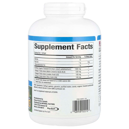Natural Factors, Omega Factors, льняное масло, 1000 мг, 360 капсул