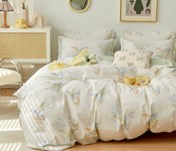 Комплект постельного белья ЕВРО 100% Сатин одуванчики с листочками на айвори