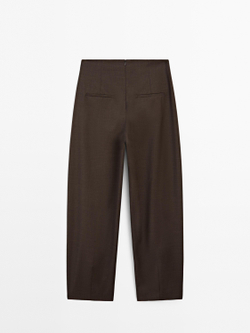 Massimo Dutti Брюки с широкими штанинами и вытачками из 100% шерсти - STUDIO, коричневый