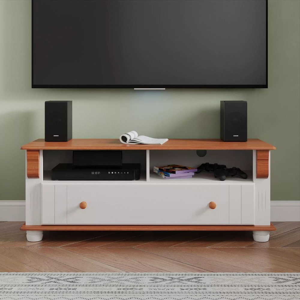 Тумба под телевизор Адель с ящиком, белый/черри