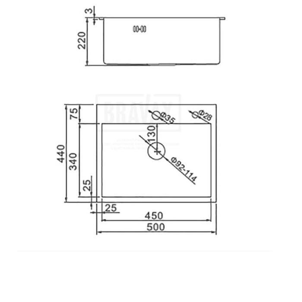 Мойка врезная Aflorn AF95044F 500*440 3.0*220 с сифоном, графит