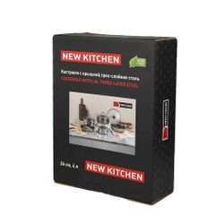 Кастрюля 4 л 26/23*15 см с крышкой New Kitchen Honeycombs нерж. с антиприг. покр. ИНДУКЦИЯ P.L.