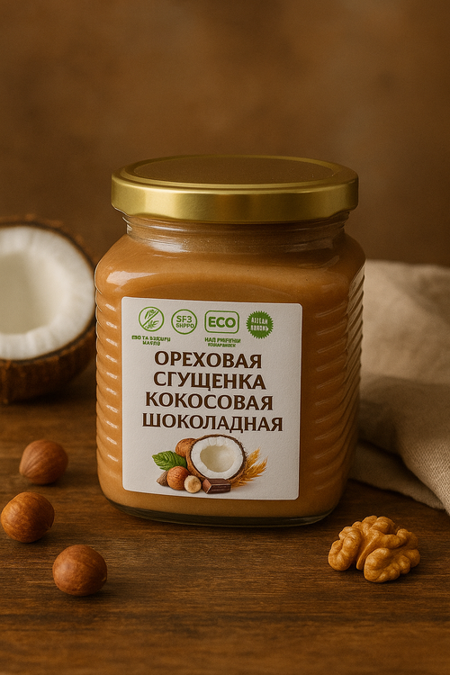 Ореховая сгущенка, кокосовая шоколадная, без сахара и молока, 300гр