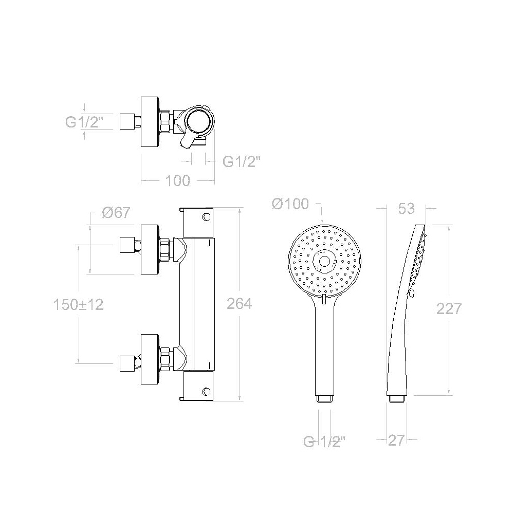 Смеситель термостатический для душа с душевым комплектом BLAUTHERM 943402T3