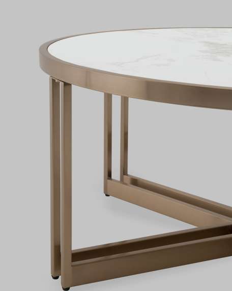 Журнальный столик Алиада 90х90 см светлая керамика сталь шампань
