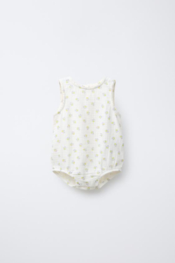 ZARA КОМБИНЕЗОН С ЦВЕТОЧНЫМ ПРИНТОМ, ЖЕЛТОВАТО-БЕЛЫЙ