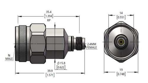 LT-2.4F-NM-18G, Коаксиальный переходник (2.4 мм розетка / N вилка), 18 ГГц