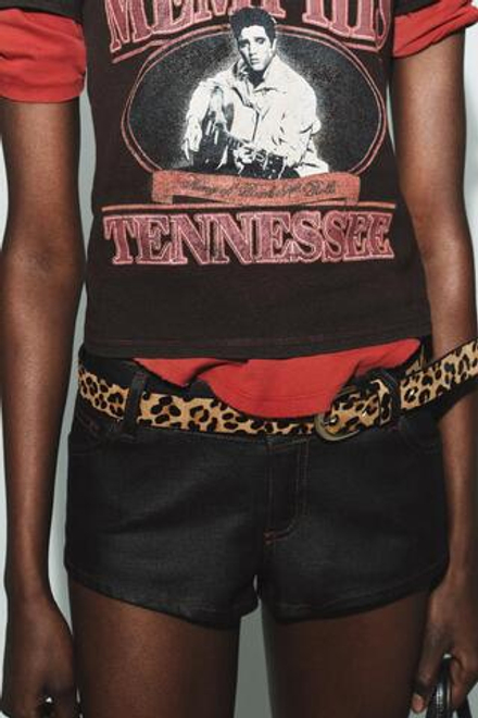 ZARA РЕМЕНЬ ИЗ 100% КОЖИ С АНИМАЛИСТИЧЕСКИМ ПРИНТОМ, ЛЕОПАРДОВЫЙ