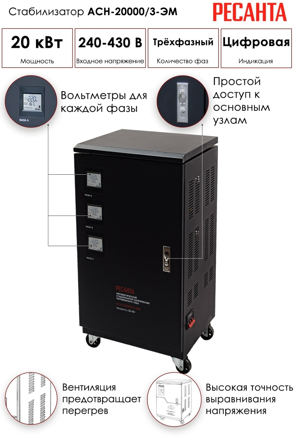 Стабилизатор напряжения Ресанта ACH-20000/3-ЭМ