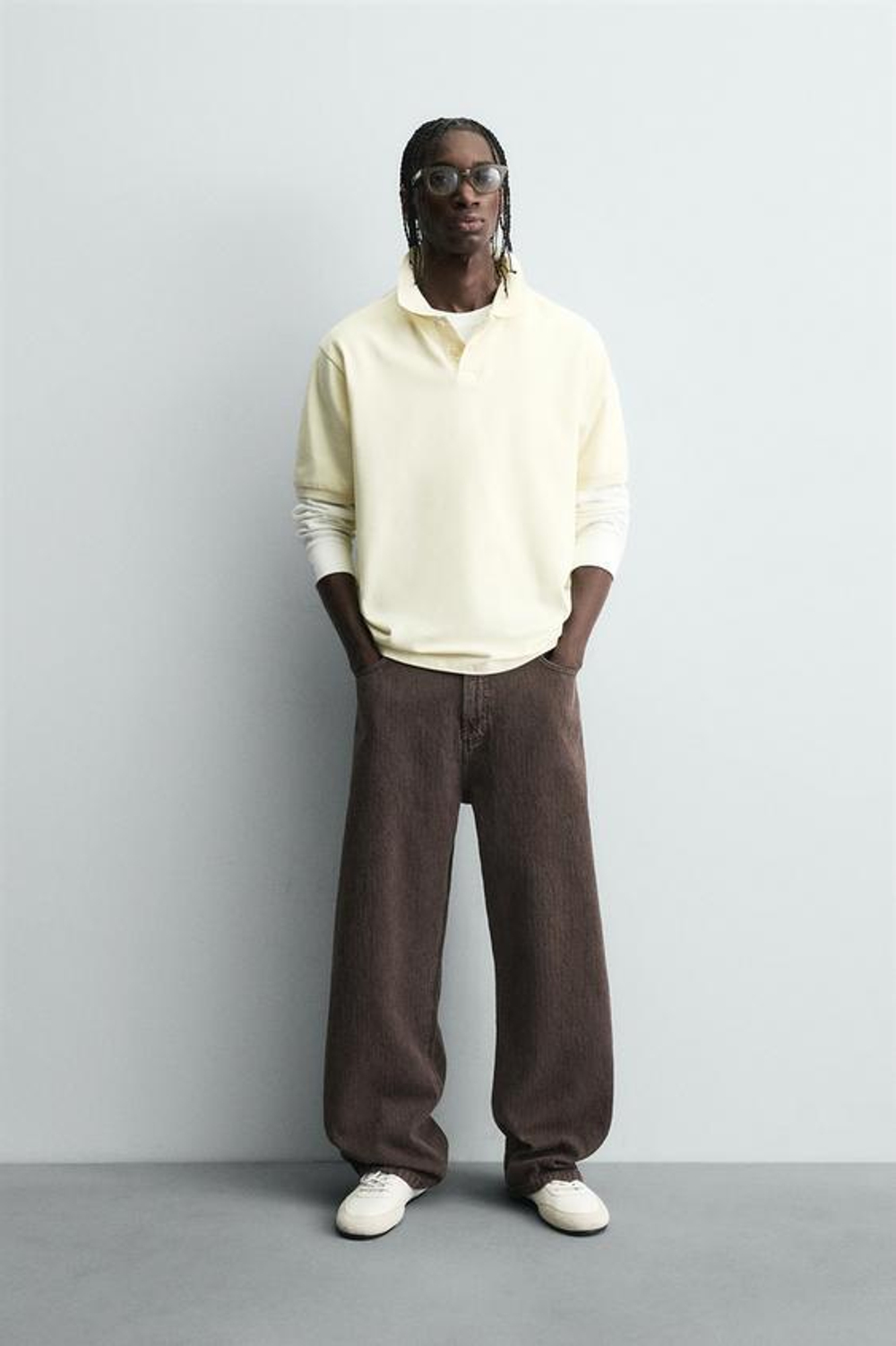 ZARA БРЮКИ BAGGY FIT С ПРИНТОМ И ЭФФЕКТОМ ПОТЕРТОСТИ, КОРИЧНЕВЫЙ