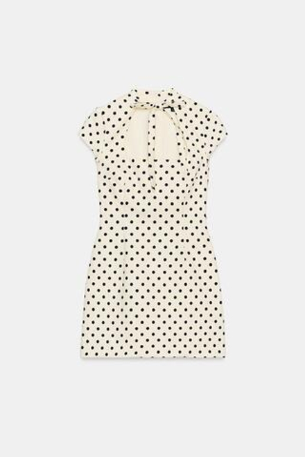 ZARA КОРОТКОЕ ПЛАТЬЕ С ЗАВЯЗКАМИ, ЭКРЮ/ЧЕРНЫЙ