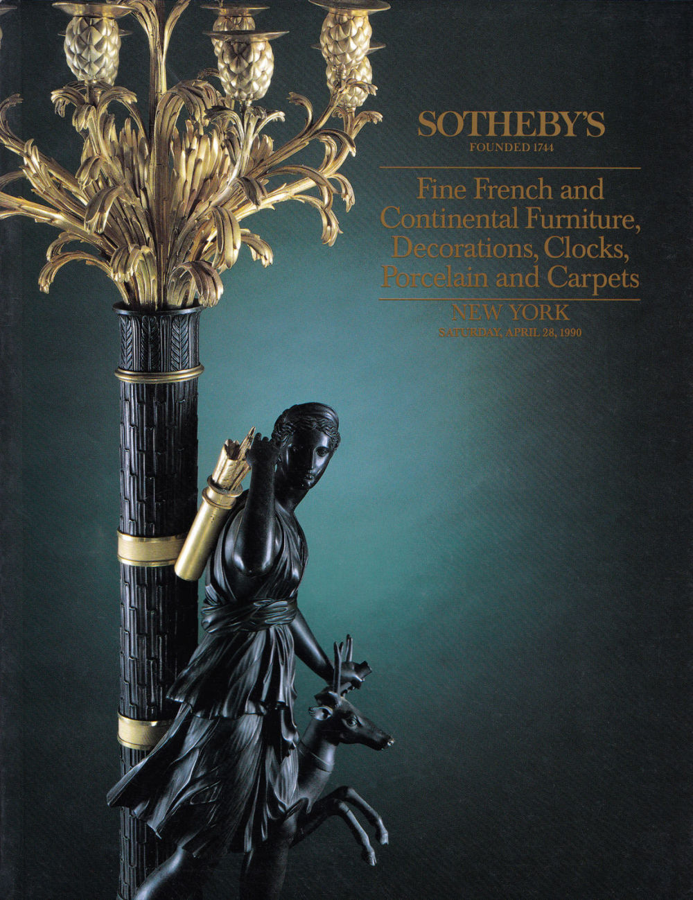 Каталог аукциона Sotheby's, Нью-Йорк, Мебель, предметы интерьера, часы, фарфор, французские и европейские ковры от 28 апреля 1990 года