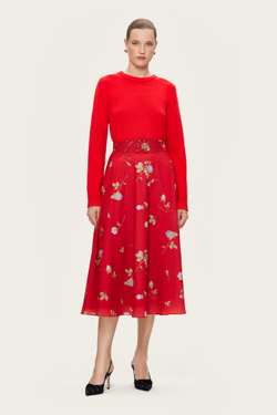 Красная юбка-миди с цветочным принтом "Фелиция"