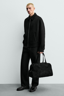 ZARA КОЖАНАЯ ДОРОЖНАЯ СУМКА, ЧЕРНЫЙ