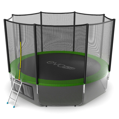 EVO JUMP External 12ft (Green) + Lower net. Батут с внешней сеткой и лестницей, диаметр 12ft (зеленый) + нижняя сеть