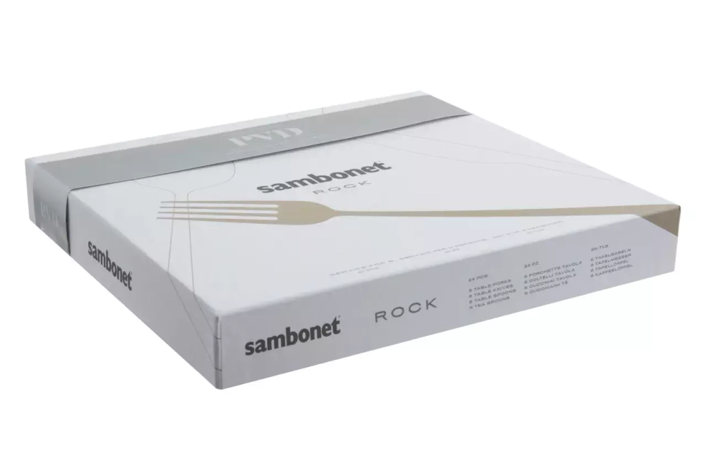 Sambonet - Набор столовых приборов Rock PVD 24 предмета (6 персон) Золото / артикул   52762G81  / GTIN 8014808350726