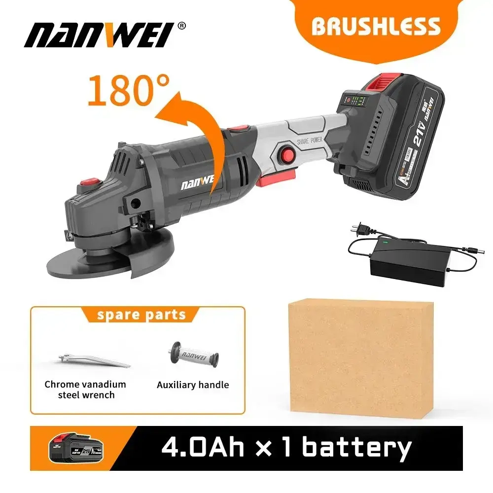 Угловая шлифовальная машина NANWEI 125 мм вращение на 180 градусов бесщеточная полировальная машин (4,0ahx1)