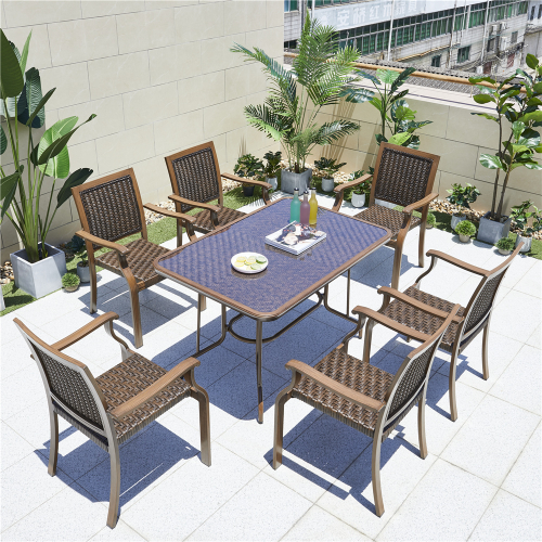 Мебель из литого алюминия Стол  прямоугольный из искусственного ротанга 80*120 БАМБУК + 6 Кресел  БАМБУК-3