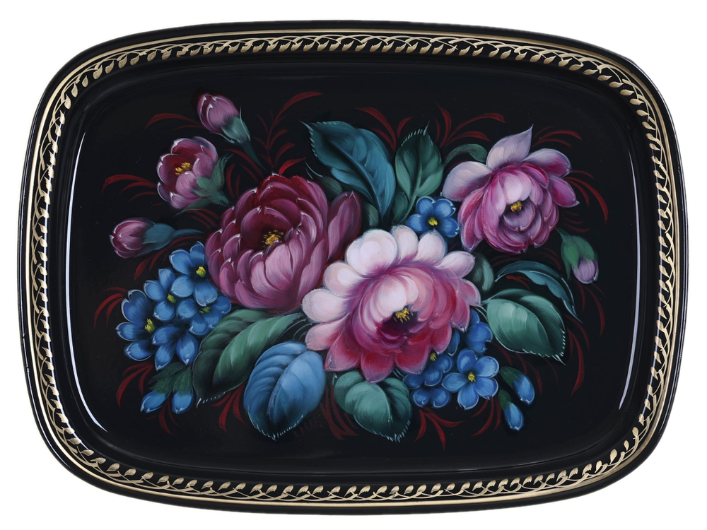 Жостовский поднос декоративный, размер 33х24 см (A12), металлический
