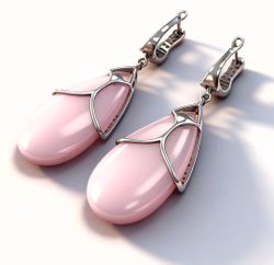 Ювелирные серьги из серебра 925 пробы,вставка кварц розовый,фианиты.