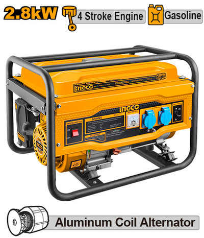 Бензиновый генератор 220В 2,5х2,8 кВт INGCO GE30005