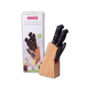 Набор ножей 7 предметов из нержавеющей стали Kamille KM-5122 с деревянной подставкой и ножницами