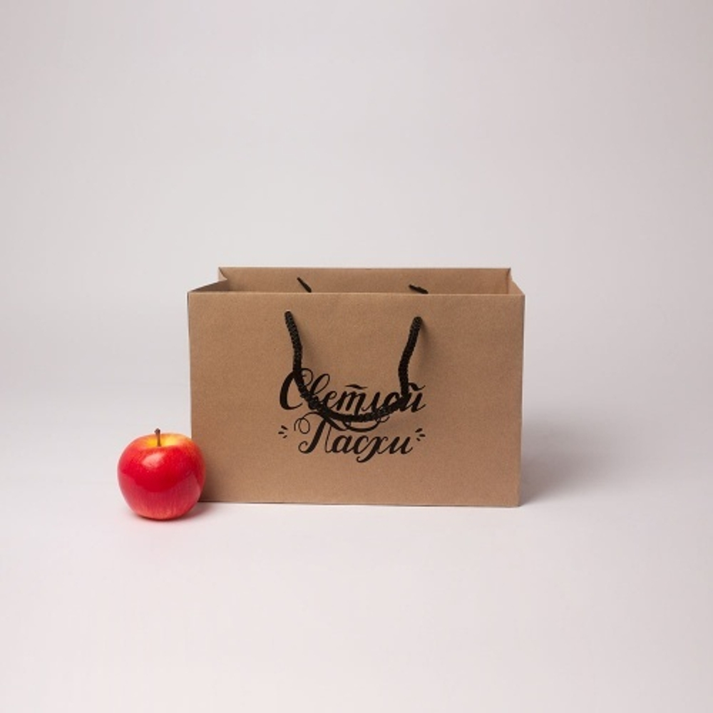 Пакет 31x20x18, коричневый, натуральный крафт, Светлой Пасхи, Пасха