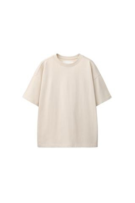 ZARA БАЗОВАЯ ОДНОТОННАЯ ФУТБОЛКА, СВЕТЛО-ПЕСОЧНЫЙ