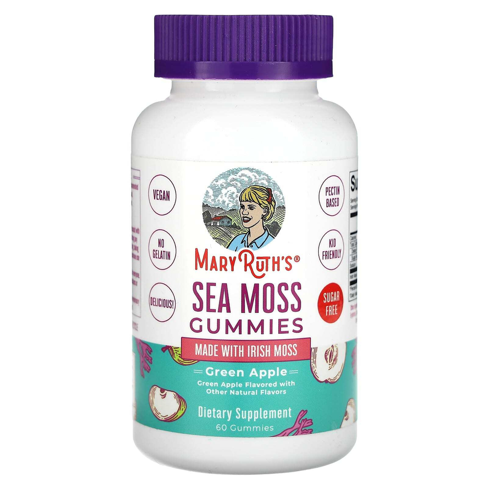 MaryRuth's, Жевательные мармеладки с морским мохом, зеленое яблоко, 60 жевательных мармеладок (25 мг в 1 жевательной мармеладке)