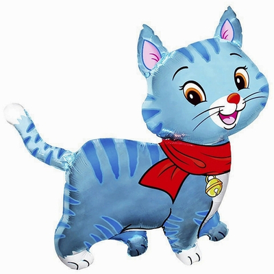 Котенок с бантом голубой 91х93см