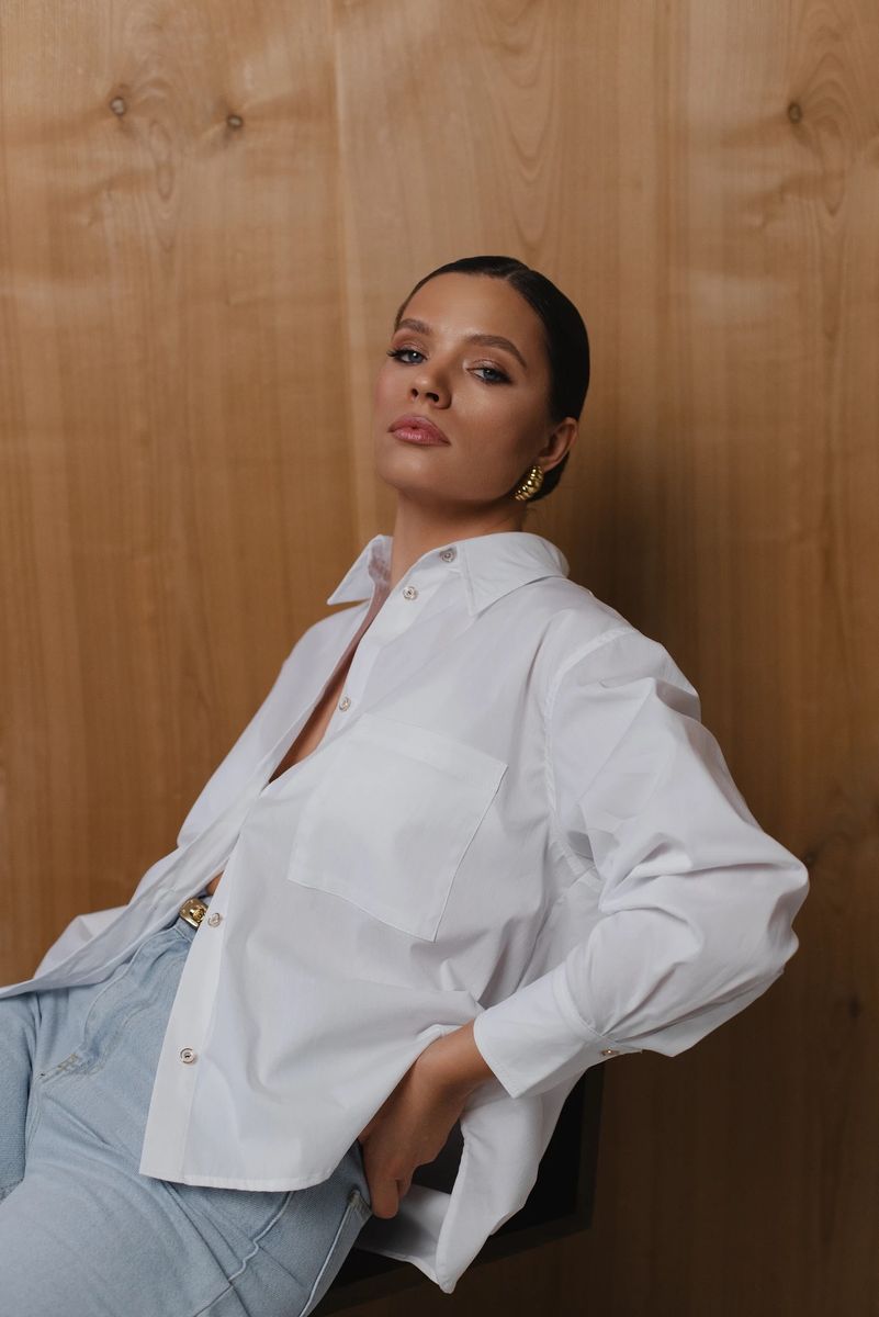 Рубашка из поплина оверсайз 1 карман белая