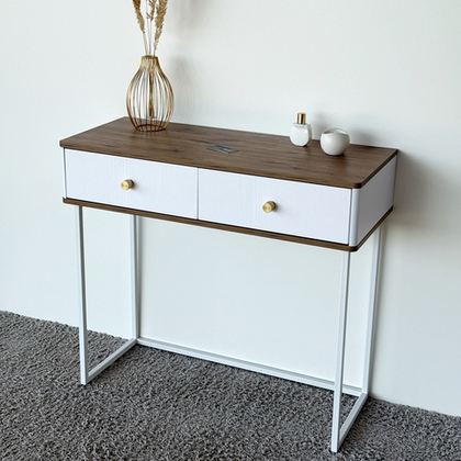 Туалетный столик консоль ROYAL 5311 эко (Дуб Веллингтон-Белый-р.золото)