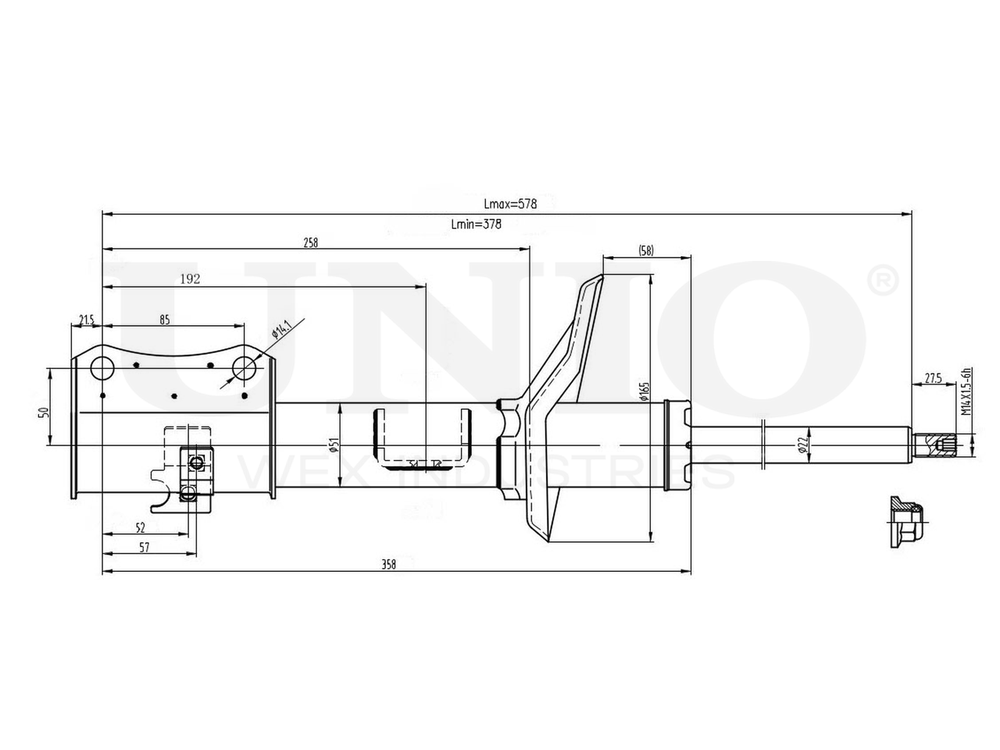 Амортизатор газовый передней подвески правый UNIO SAB-10083
