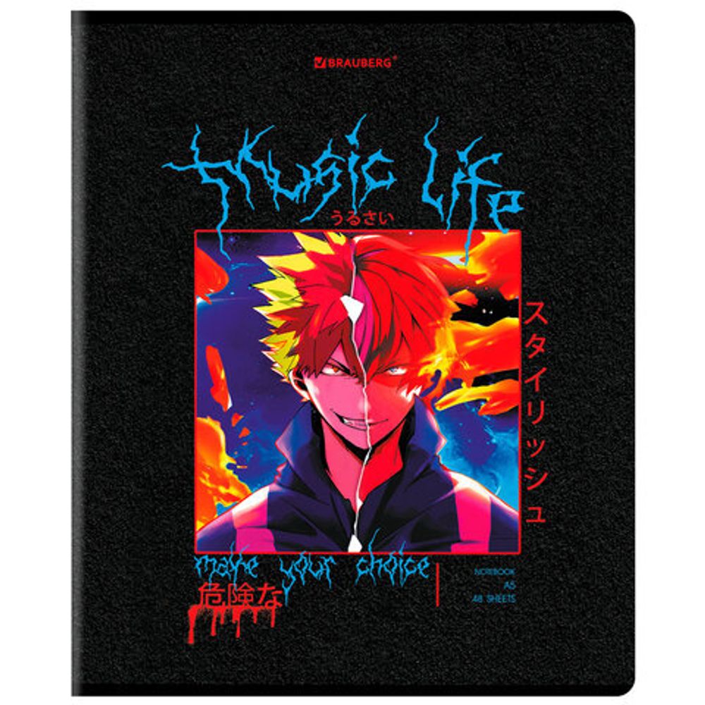 Тетрадь А5, 48 л. BRAUBERG, скоба, клетка, глянцевый лак, "Anime", 404348, 5шт