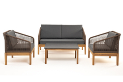 "Канны" лаунж-зона 4-местная из роупа со столиком "Канны" (серый гранит), основание дуб, роуп коричневый