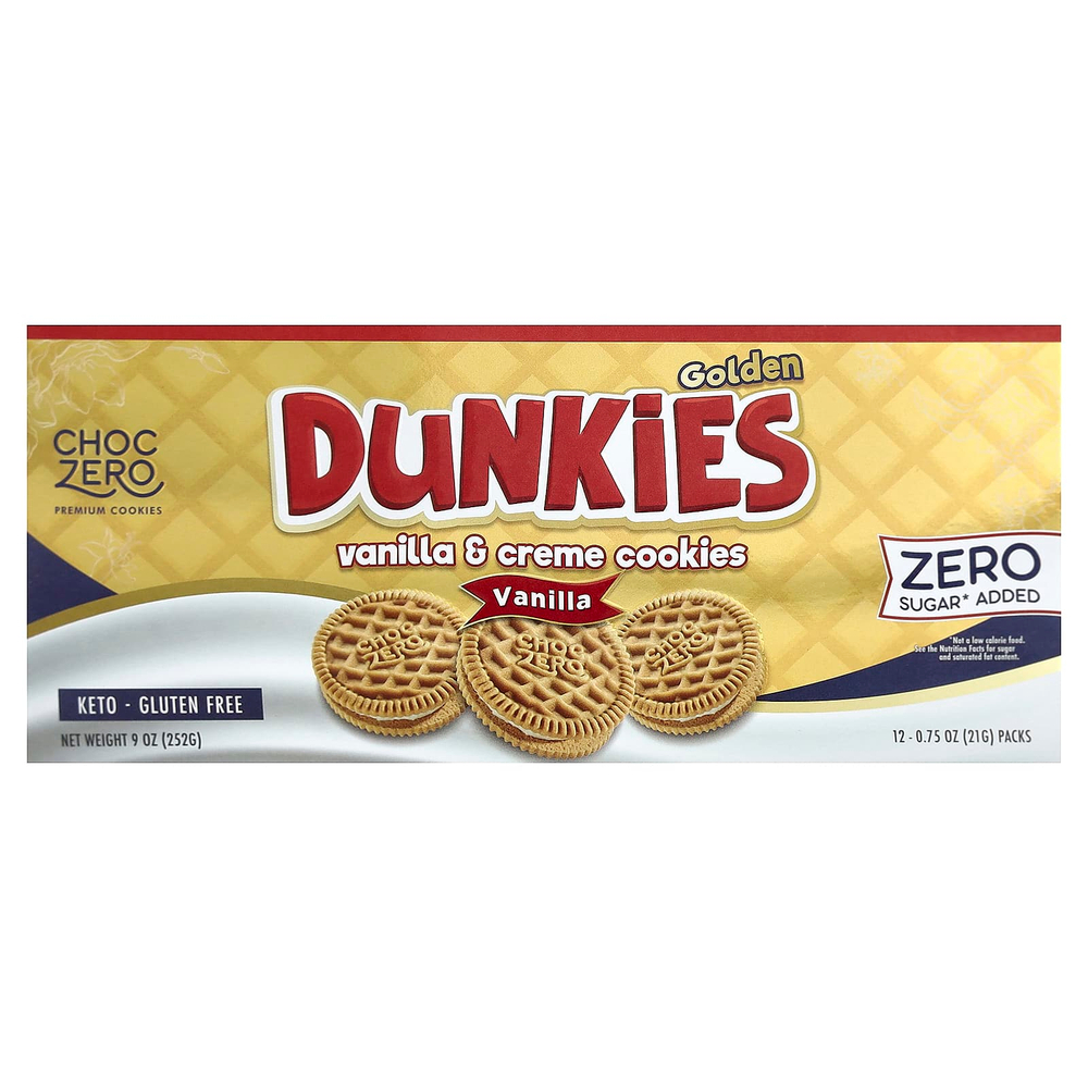 ChocZero, Premium Cookies, Golden Dunkies, печенье с ванилью и кремом, ваниль, 12 пакетиков по 21 г (0,75 унции)