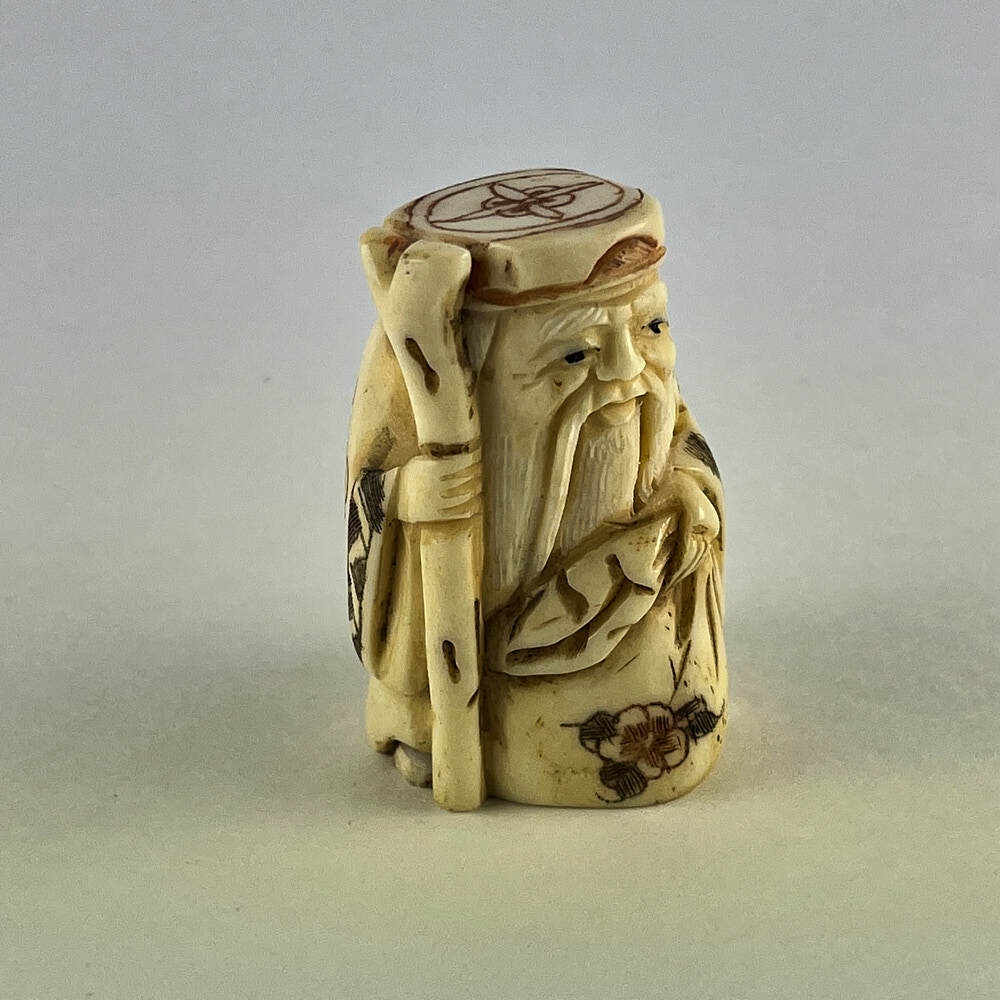 Статуэтка нэцкэ Дед с мешком риса и посохом