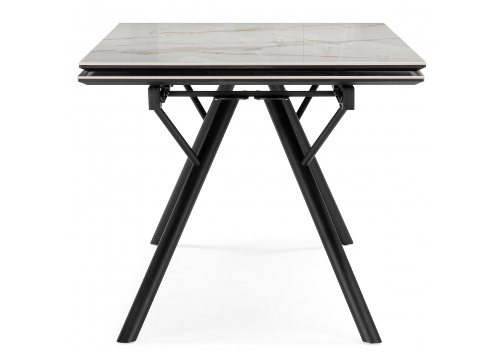 Керамический стол Woodville Ворен 180(240)x90 calacatta gold, черный, ножки черные
