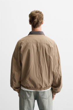 ZARA КУРТКА С КОНТРАСТНЫМ ВОРОТНИКОМ, РЫЖЕВАТО-КОРИЧНЕВЫЙ