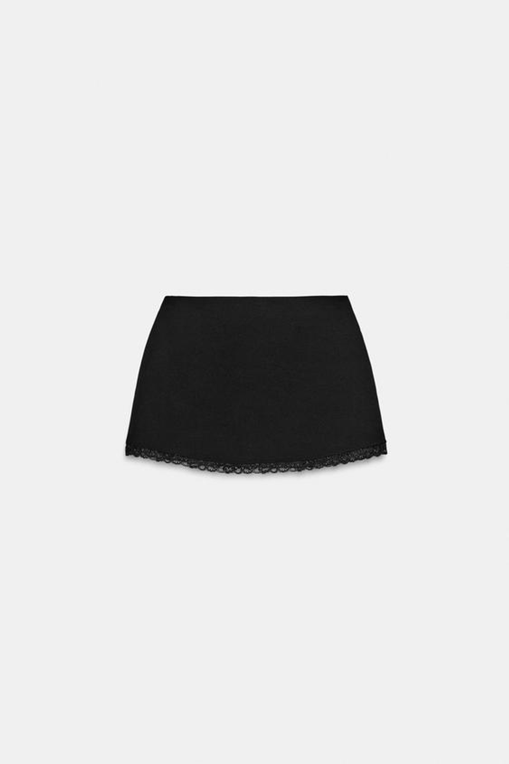 ZARA МИНИ-ЮБКА ИЗ ЭЛАСТИЧНОЙ ТКАНИ С КРУЖЕВОМ, ЧЕРНЫЙ