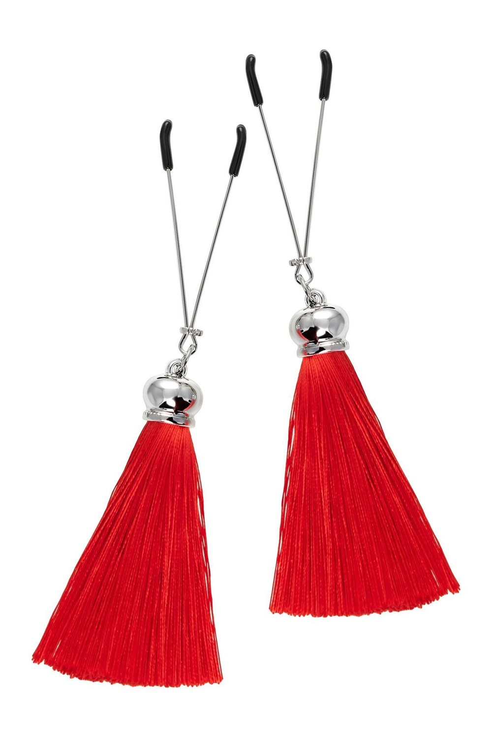 Зажимы на соски «Вилки» с красными кисточками из шелка (Цвет: красный)