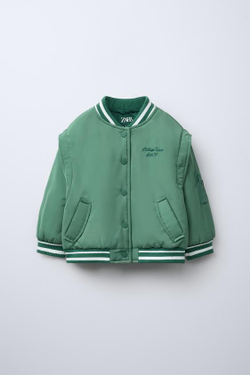 ZARA БОМБЕР С ВЫШИТОЙ НАДПИСЬЮ, ЗЕЛЕНЫЙ