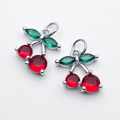 Подвеска Вишня, цвет серебро (родий), размер 13*11 мм, цена за 1 шт