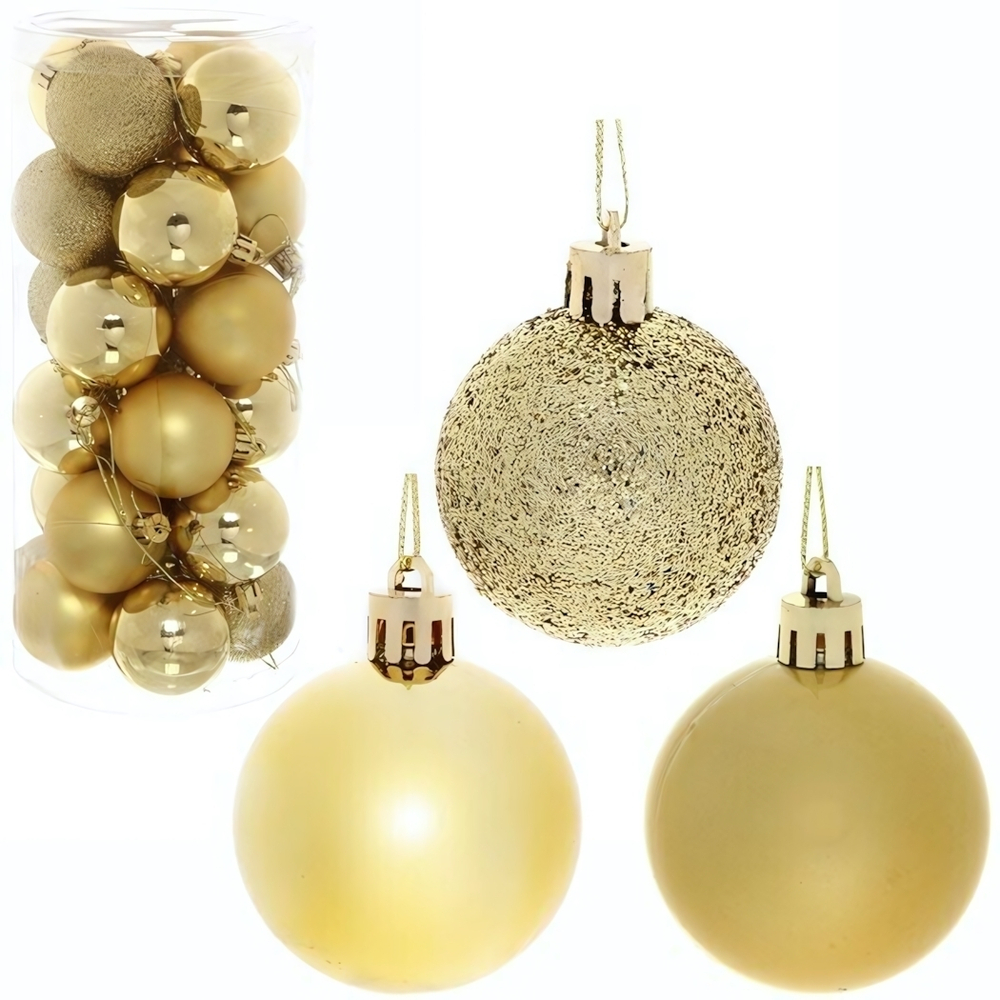 Новогодние шары 5 см (набор 24 шт) «Микс фактур», золото