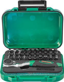 RD01032S Набор рукоятка трещоточная миниатюрная 1/4"DR со вставками-битами, 32 предмета